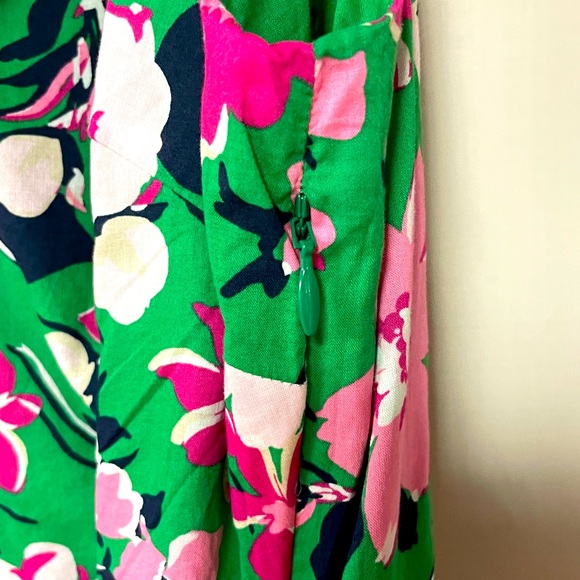 NWT J Crew Green Pink Floral Cotton V Neck Ruffle Pocket Maxi Dress Sz 12 - Picture 6 of 7
